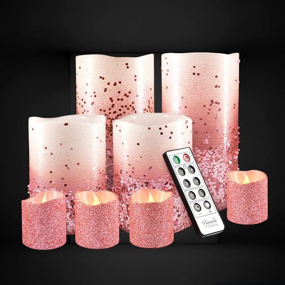 Accents Sparkle Rose Gold Glitter Flameless Candles Wremote Battery